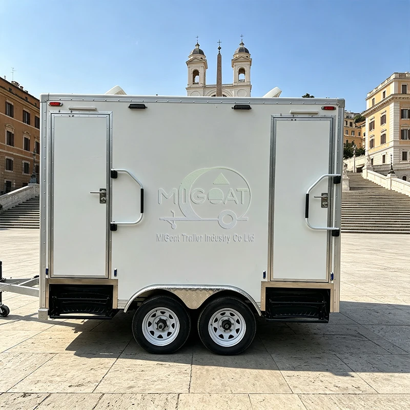 Portable Mobile Toilet Trailer 4 Cabin Outdoor Prefab Restroom With Sink Light Ventilation For Camping Park Large Festival