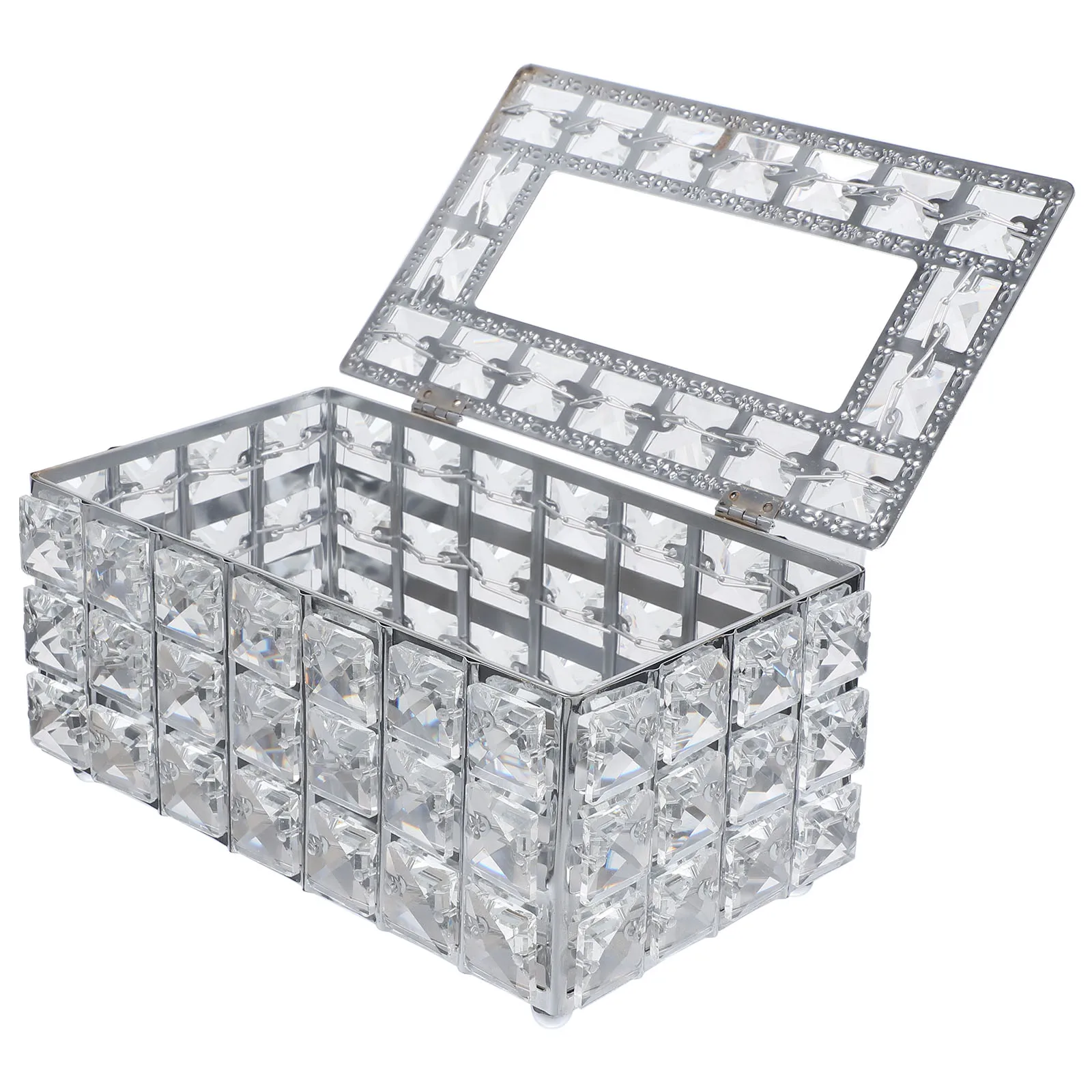 

Metal Crystal Carton Home Desktop Tissue Decor Paper Box Alloy Rectangular Cover