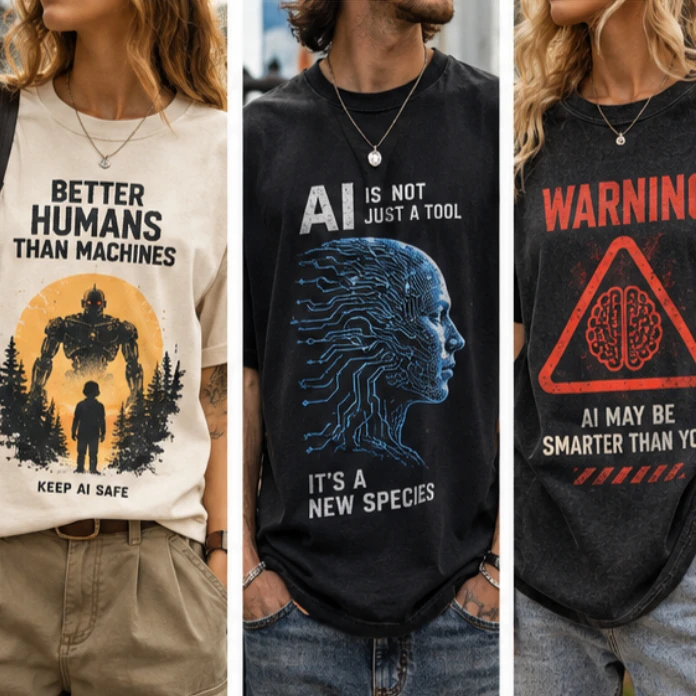 AI Warning Graphic T Shirt Set 3PCS Unisex Cotton Short Sleeve Better Humans Than Machines AI Is Not Just A Tool Streetwear Tops
