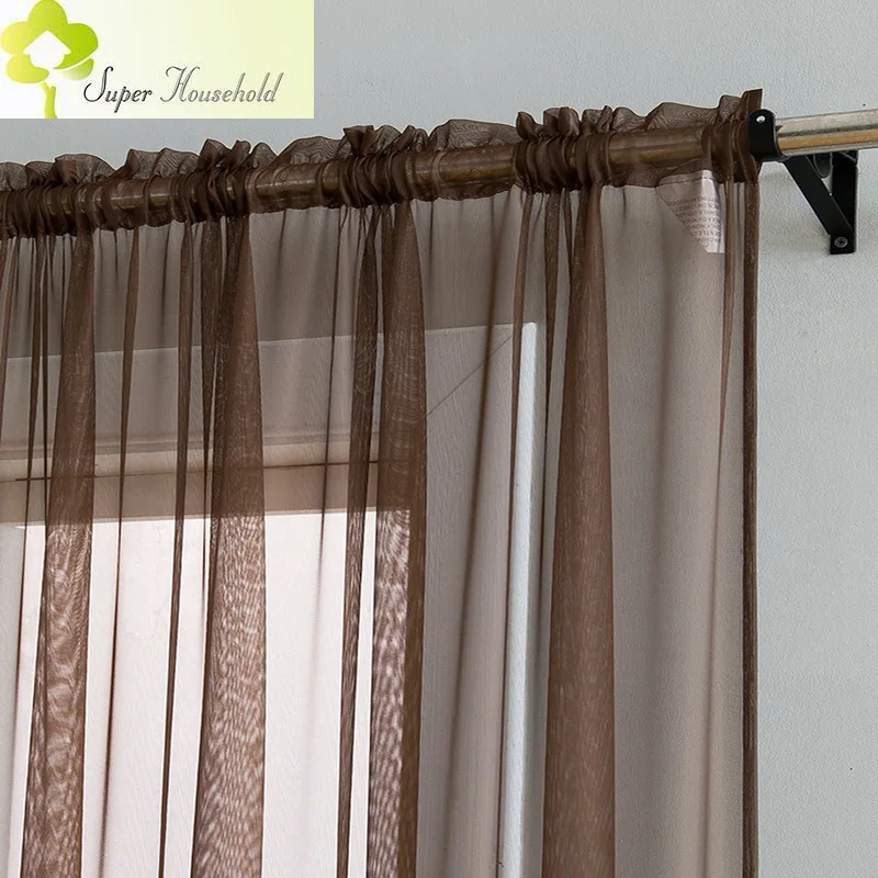 Modern White Sheer Voile Curtains for Living Room Pure Tulle Bedroom Kitchen Curtain Brown Translucidus Home Window Decoration