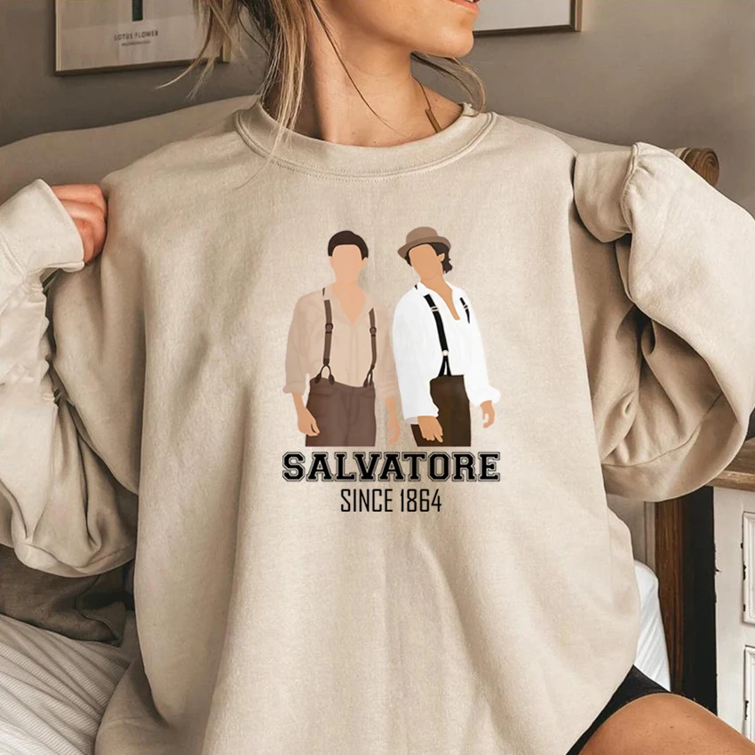 Vampire Diares Sweatshirt Salvatore Brothers Est 1864 Hoodie Damon and Stefan Brothers Graphic Pullover Mystic Falls Sweatshirts