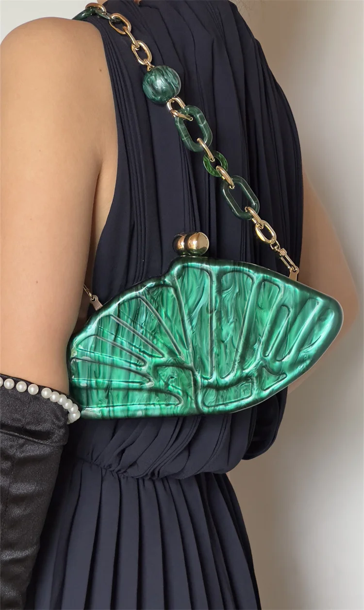 Design 2024 Ladies New Summer lotus leaf shape acrilico Dinner Bag Single Shoulder Wedding Banquet Clutch