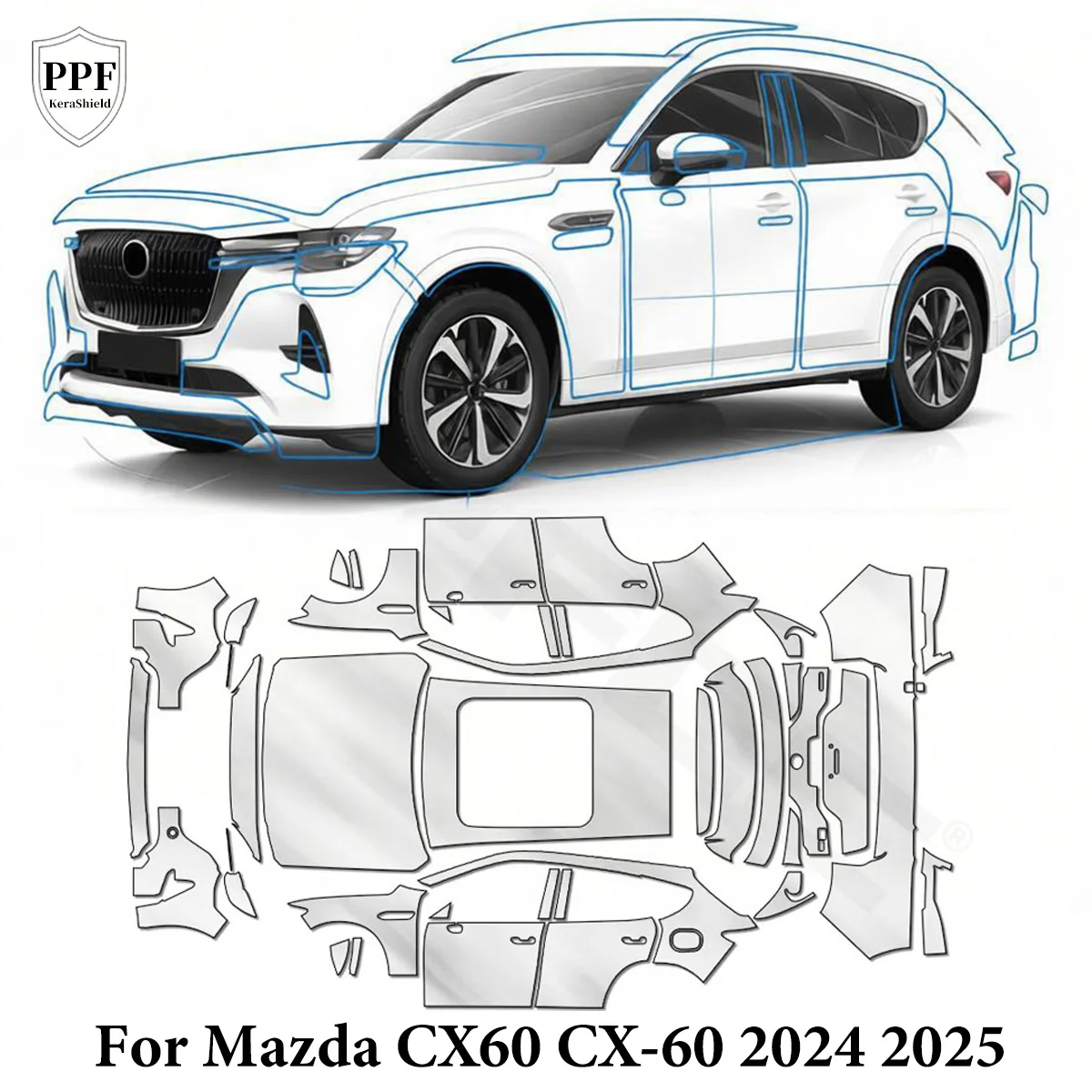 

For Mazda CX60 CX-60 2024-2025 Pre-cut Clear PPF Invisible TPU Car Paint Protection Film Anti-Scratch Repairable Self-adhesive