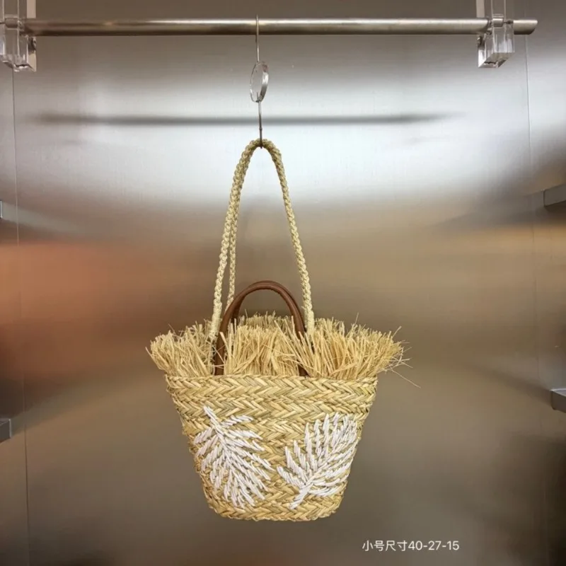 

Pure Hand-woven Bag Palm Leaf Straw French Tote Summer Vacation Texture Unique Women's Shoulder Vegetable Basket Beach Tide