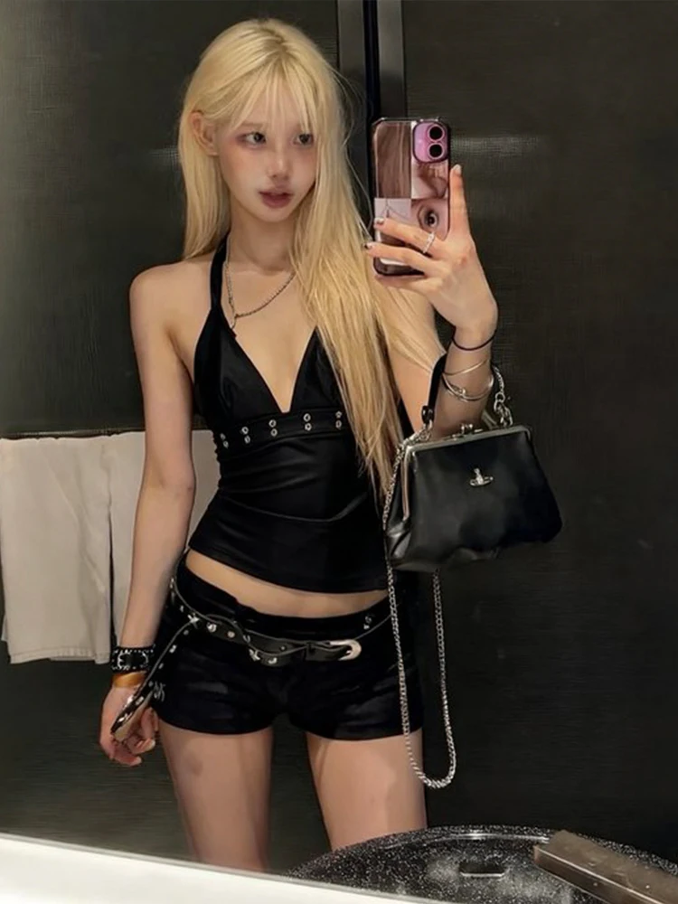 

Cutenew сексуальные металлические украшения камзол женский с v-образным вырезом из искусственной кожи полуночное гарячее музыкальный фестиваль дикая мода классическая уличная одежда