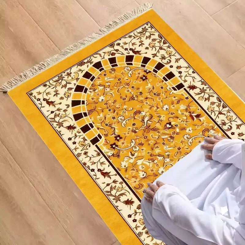 VIKAMA Persian Floral Brick-Patterned Arch Islamic Prayer Mat, Portable and Foldable Prayer Mat, Muslim Prayer Rug, Home Decor