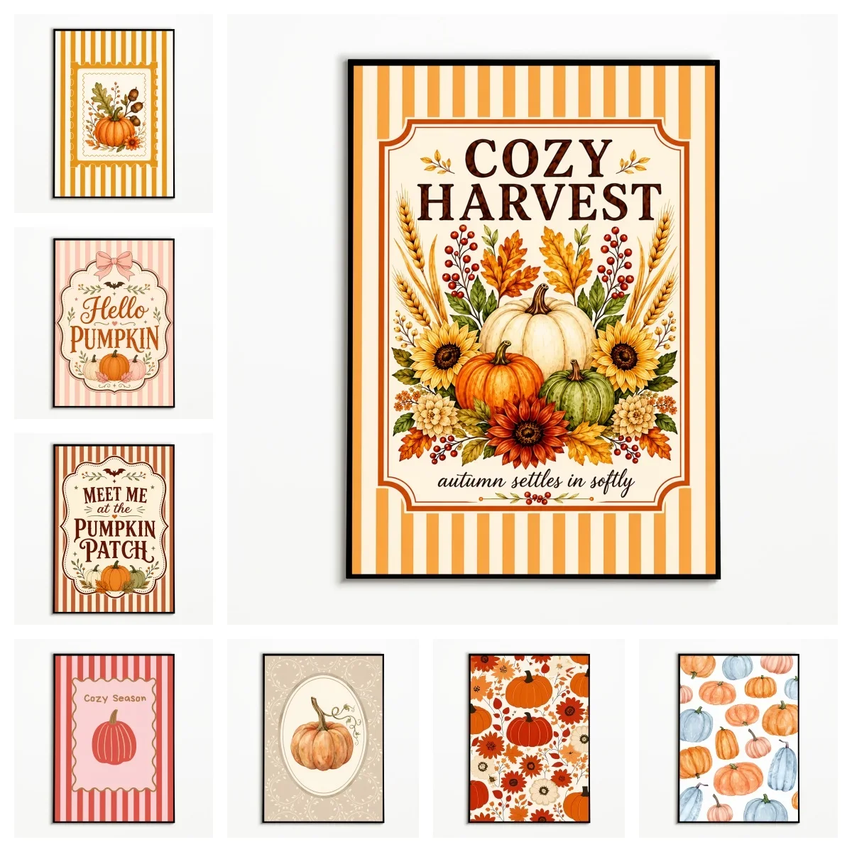 1PC Autumn Vintage Harvest Pumpkin and Sunflower Poster  Halloween and Thanksgiving Wall Art  Canvas Printing Fall Gift