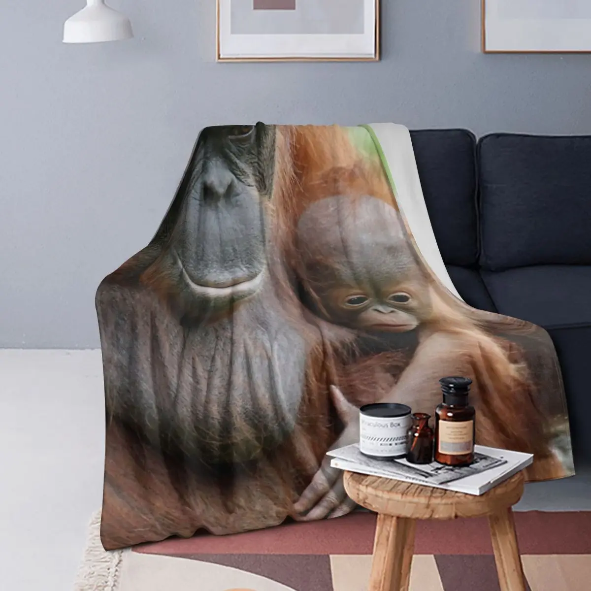 

OrangUtan 003 Blanket Soft Warm Flannel Throw Blanket Plush for Bed Living room Picnic Travel Home Couch