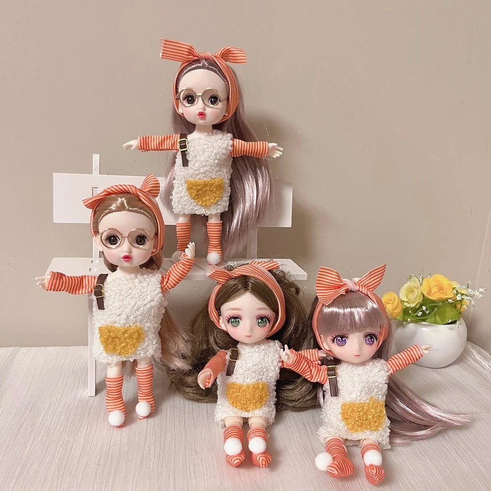 

1/8 BJD doll 17cm Bjd Dolls Mini Fashion DIY Dress Up Toys for Girl Dolls clothes changable doll toys hand puppet Table Decorat