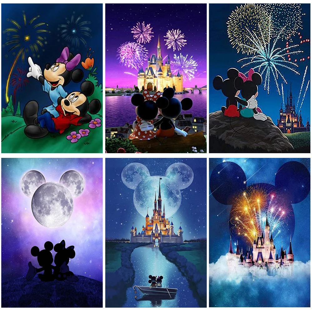 

Disney Mickey Minnie Mouse Moon Paint By Numbers Oil Painting By Numbers On Canvas Mouth Frameless DIY Home Decor