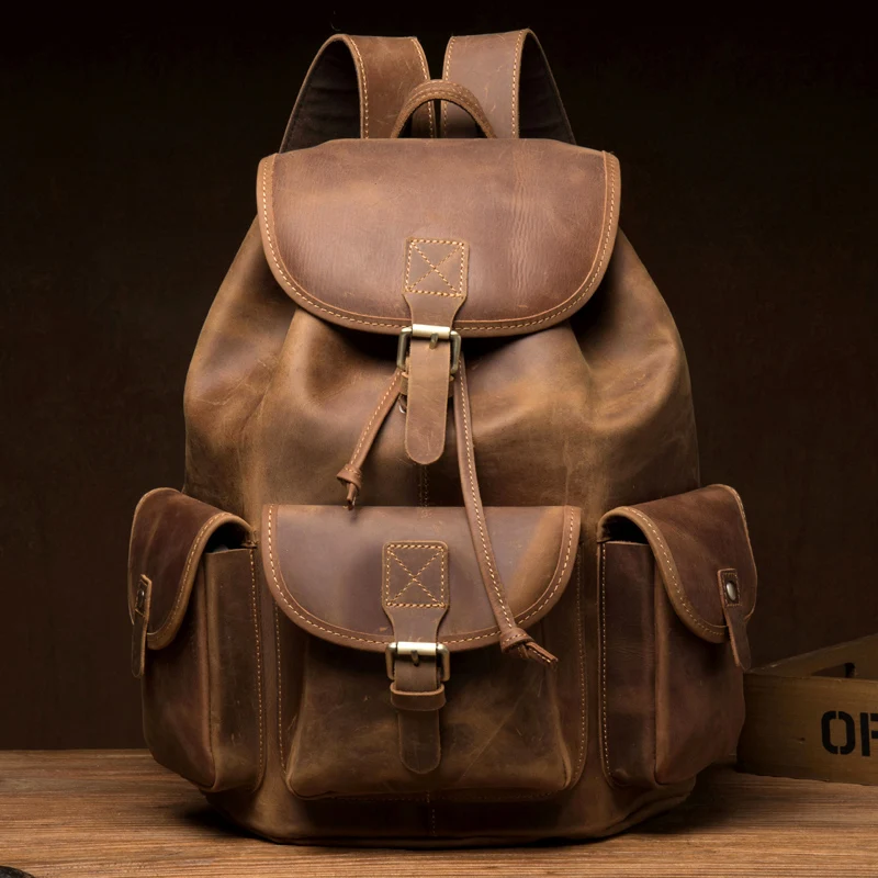 

Retro Full Grain Genuine Leather Men's Backpack Large Capacity Laptop Bag School Backpack Male Shoulder Bags Travel Backpacks