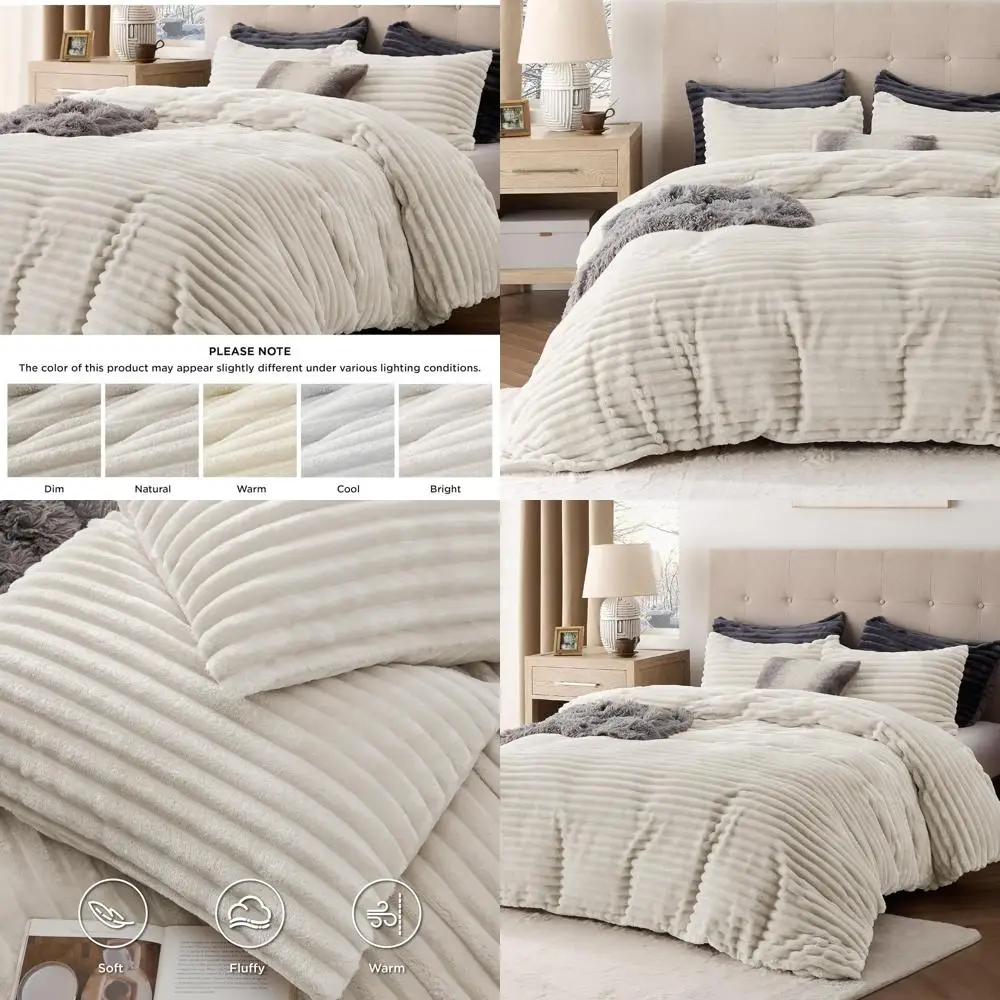 

Fluffy Duvet Cover Set - Ultra Soft Plush Shaggy Comforter Cover Queen Size, Warm Flannel Fleece Bed Sets for Winter, 3 Pieces (