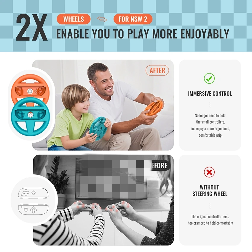 قطعتان من وحدة تحكم عجلة السباق لنينتندو سويتش 2 جوي كون ماريو كارت 8 مقابض مقبض مادة ABS الفاخرة