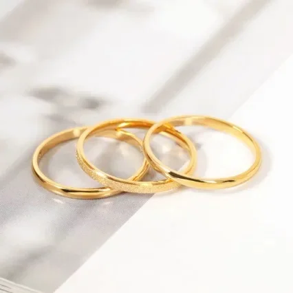 Real gold AU999 gold three lives three worlds ring female fashion personality couple ring pure gold 24K plain ring jewelry