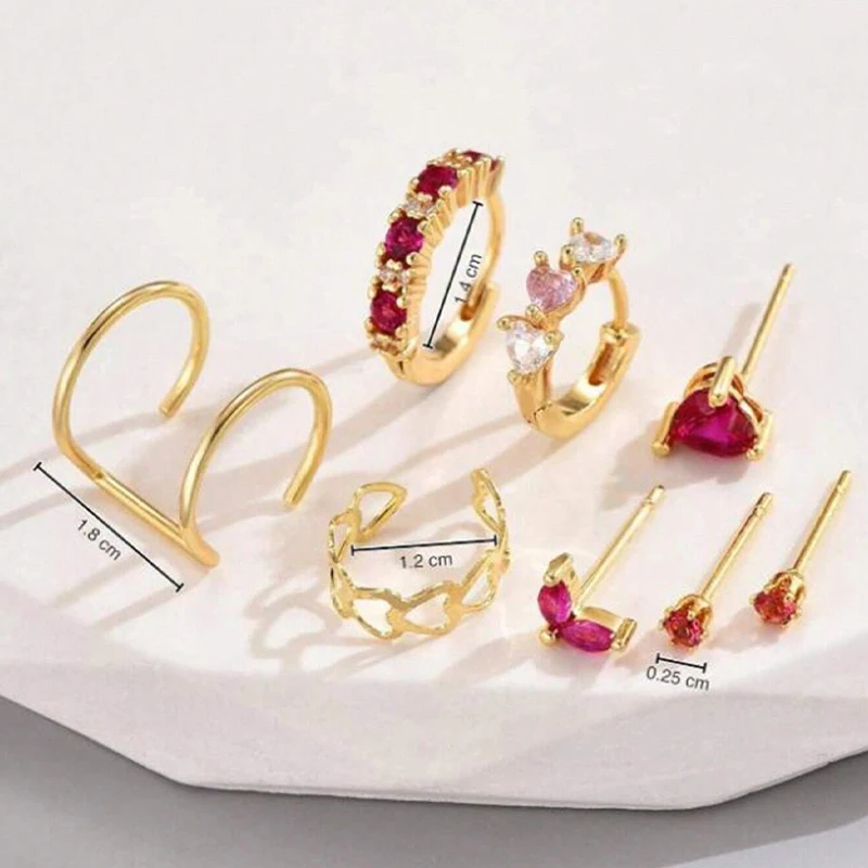 الذهب اللون بسيط القلب الزركون الأذن الكفة كليب على القرط للنساء لا مثقوب C شكل الوردي كريستال Earcuff الأذن التفاف كليب مجوهرات