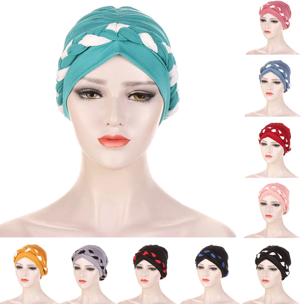 

Bohemian Style Handmade Braid Turban Cross Bandana Slouchy Hat For Women Muslim Hijab Islamic Head Wrap Hair Loss Chemo Cap