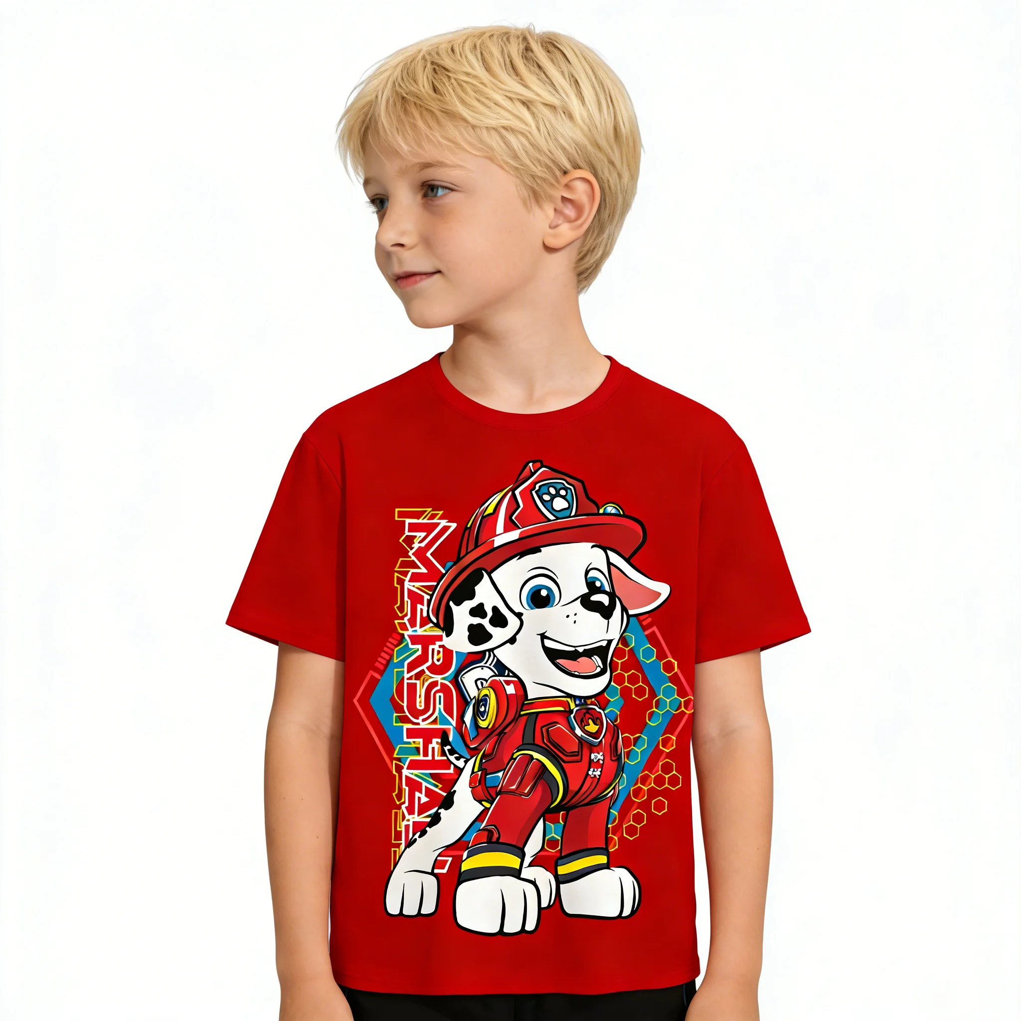 2026 New Summer PAW Patrol Children Short Sleeve T-shirt Cartoon Chase Rubble Print Pullover Boys Girls Casual Cotton Tops Gifts