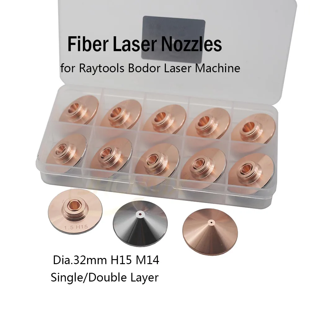 

JHCHMX Fiber Laser Nozzles Single/Double Layer Dia.32 M14 0.8-5.0mm For Raytools Fiber Laser Head Bodor Glorystar Laser Machine