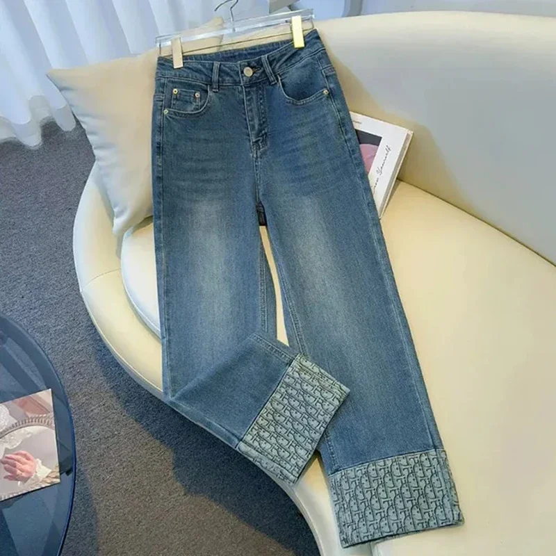 Women's Wide-leg Jeans 2025 Spring Summer High Waist Loose Ladies Denim Straight Pants Korean Version Leisure Lady Trousers