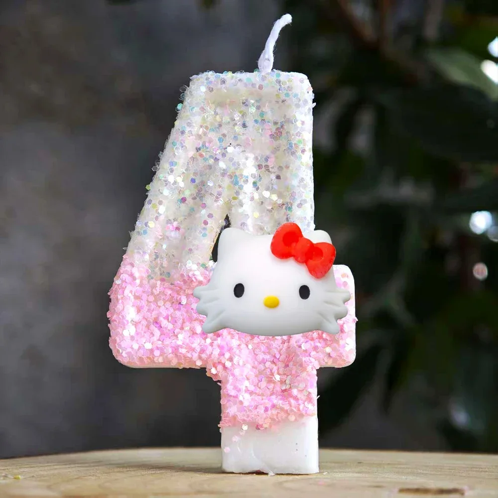 Niedliche Hello Kitty Glitzernde Farbverlauf-Zahlenkerze Kuchendekoration Süßes Thema Kindergeburtstags-Party-Zubehör Mädchen-Baby-Shower-Dekorationen – Detail 28