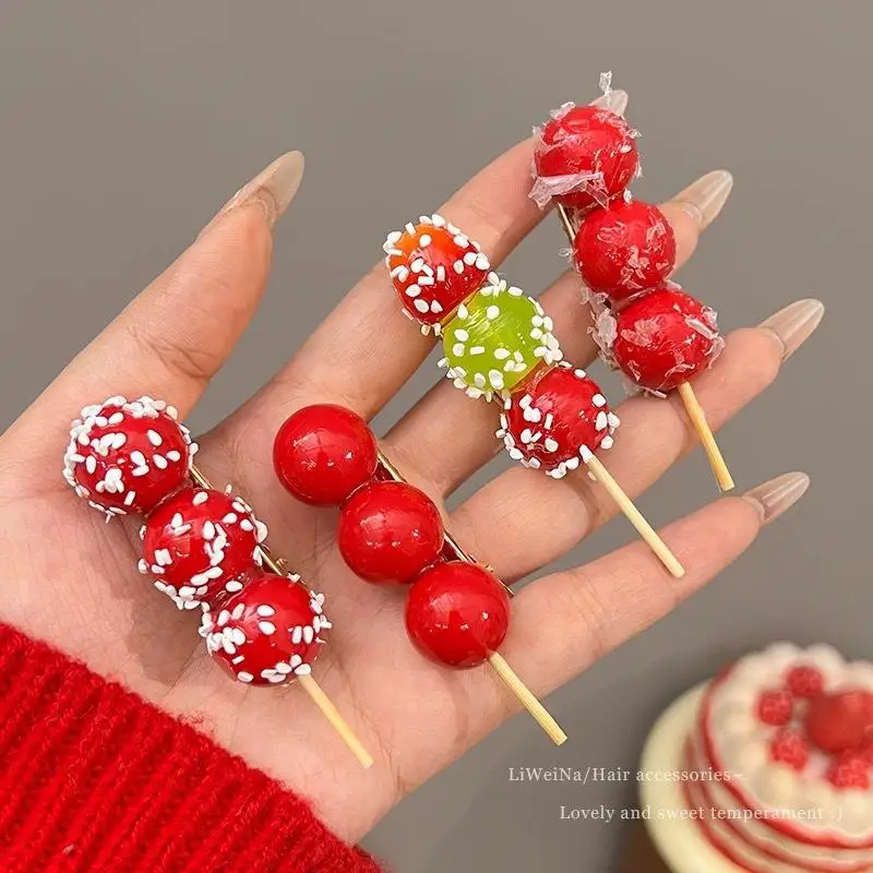 Cute Creative Simulation Food Hairpin Hair Accessories Hawthorn Candied Haws Side Clip Funny Fruit Headwear For Women