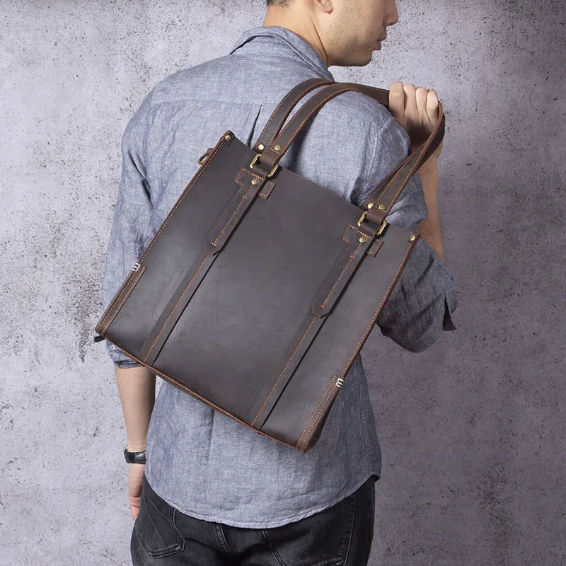 S.WORKER Vintage Echtleder Herren-Handtasche Rindsleder Aktentasche Schultertasche Handgefertigte Tragetasche 2020 NEU Crazy-Horse-Leder – Detail 4