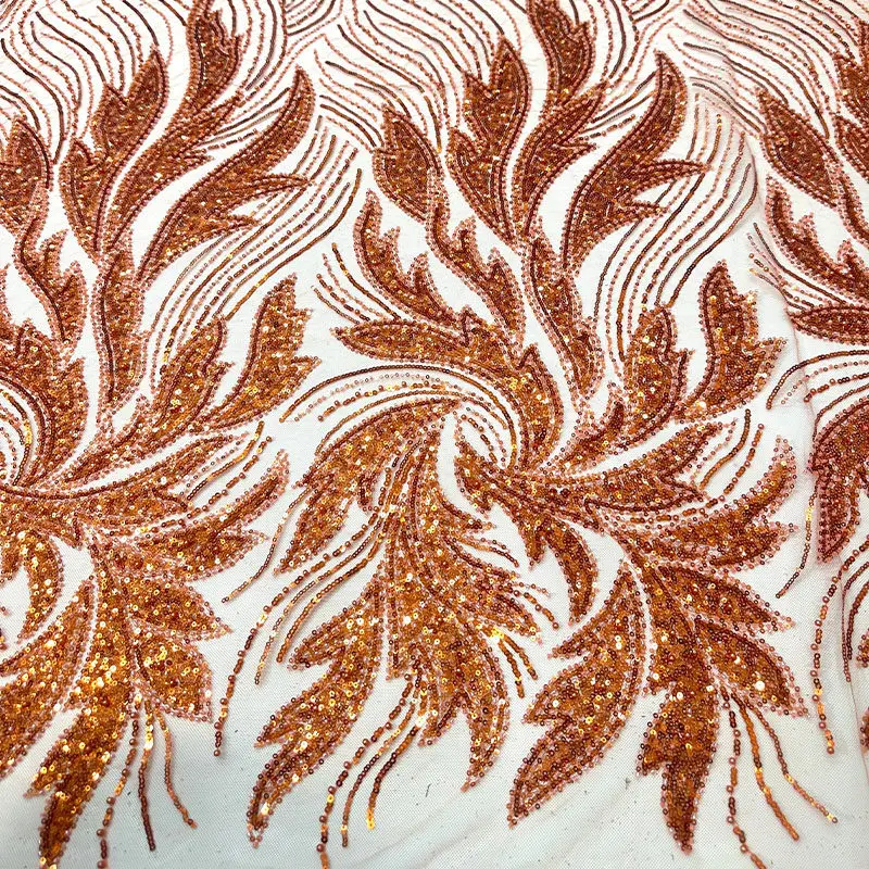 French Sequin Bead Embroidery Mesh Fabric for feather Wedding Dress Cheongsam Design Cloth Diy By The Yard Sewing Material