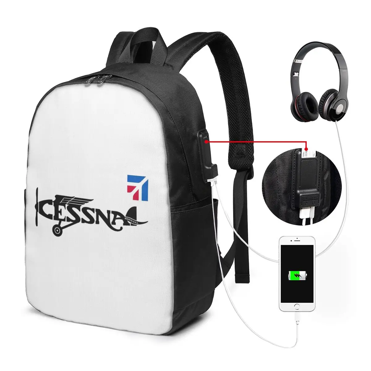 Cessna Logo Backpack Travel Notebook Bag Computer College Student School Bag Laptop Shoulder Bags for Men Women