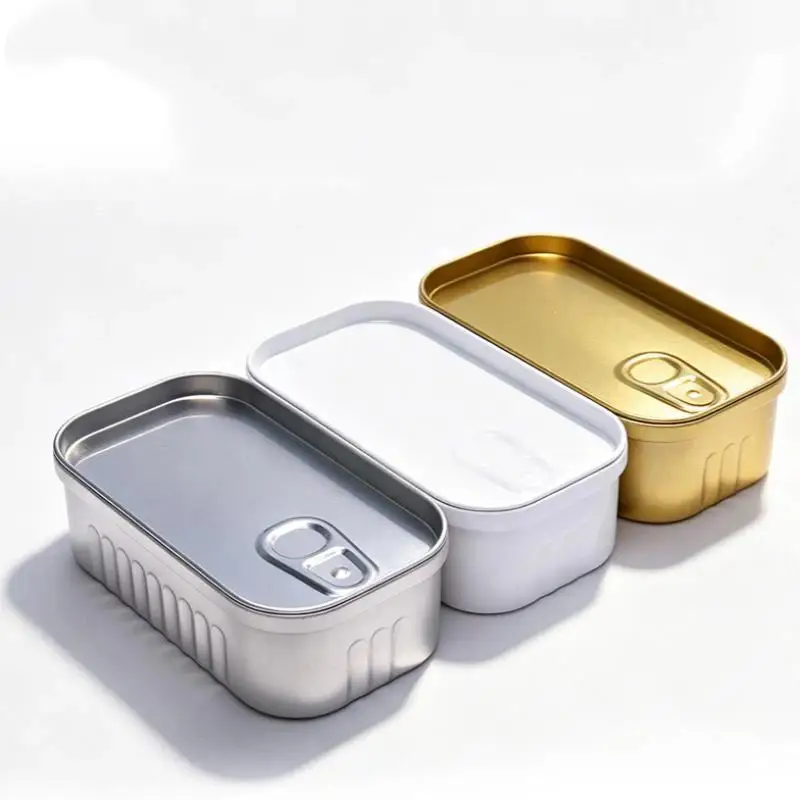 1PCS Sardine Can Shaped Storage Tin Box Portable Tinplate Material Sealed Jar With Lid For Storing Small Items Household Goods