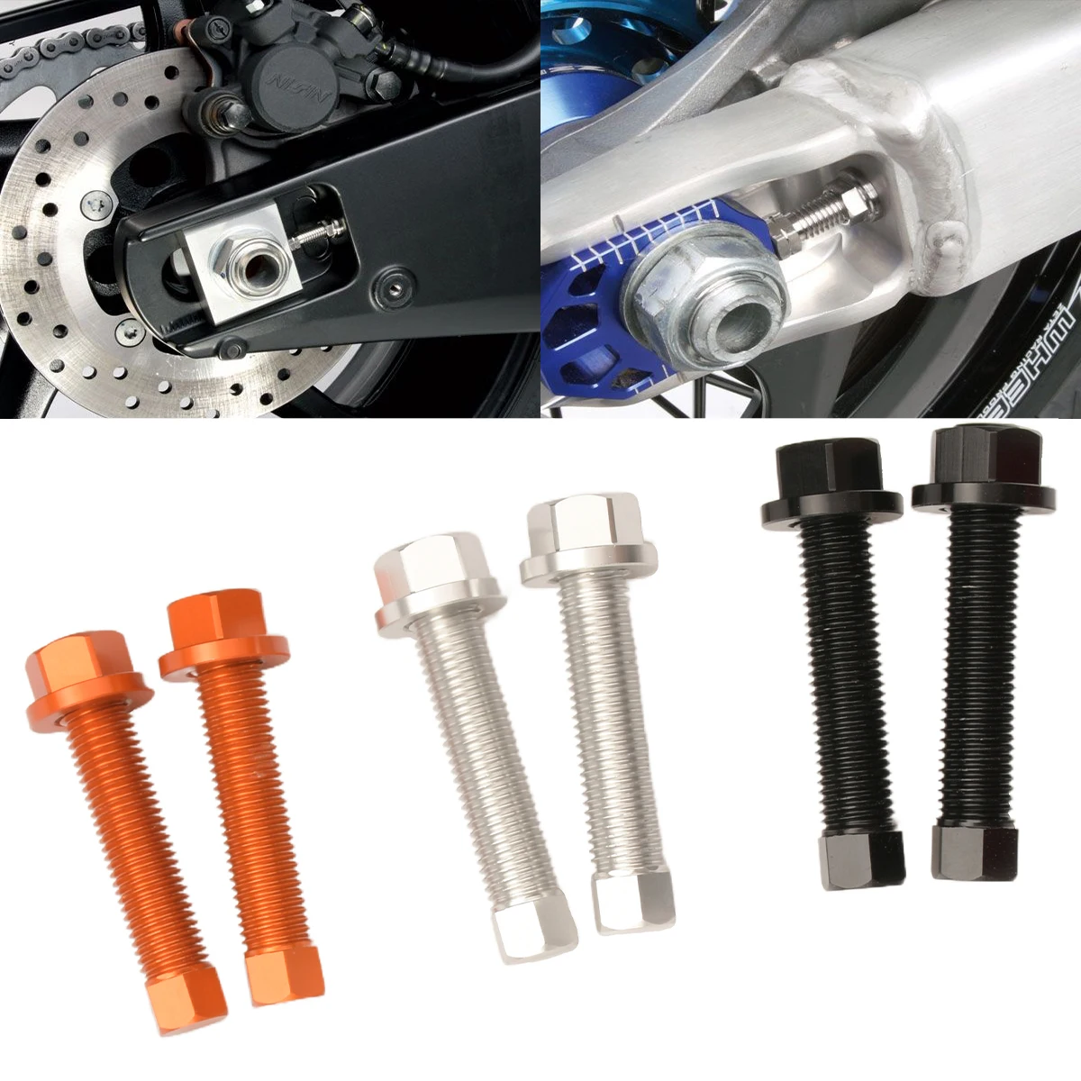 

For KTM EXC EXCF SX SXF XC XCF XCW 125 150 200 250 300 350 400 450 500 2007-2023 CNC M10 Rear Axle Blocks Chain Adjuster Bolt