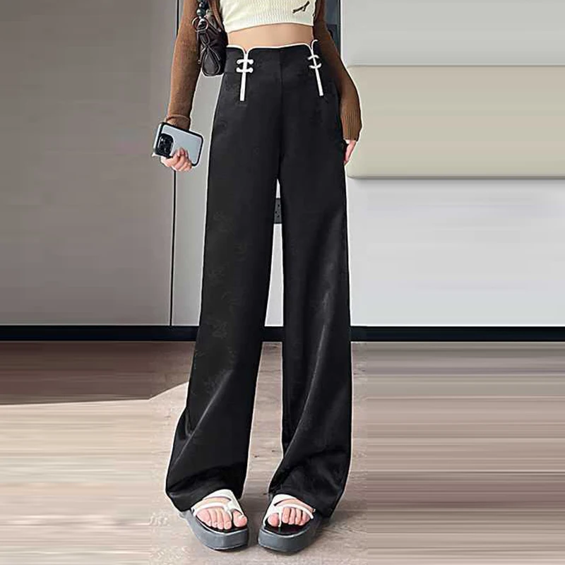 New Chinese  casual pants for women in summer, high waisted and slim Narrow straight leg pants length and wide legs