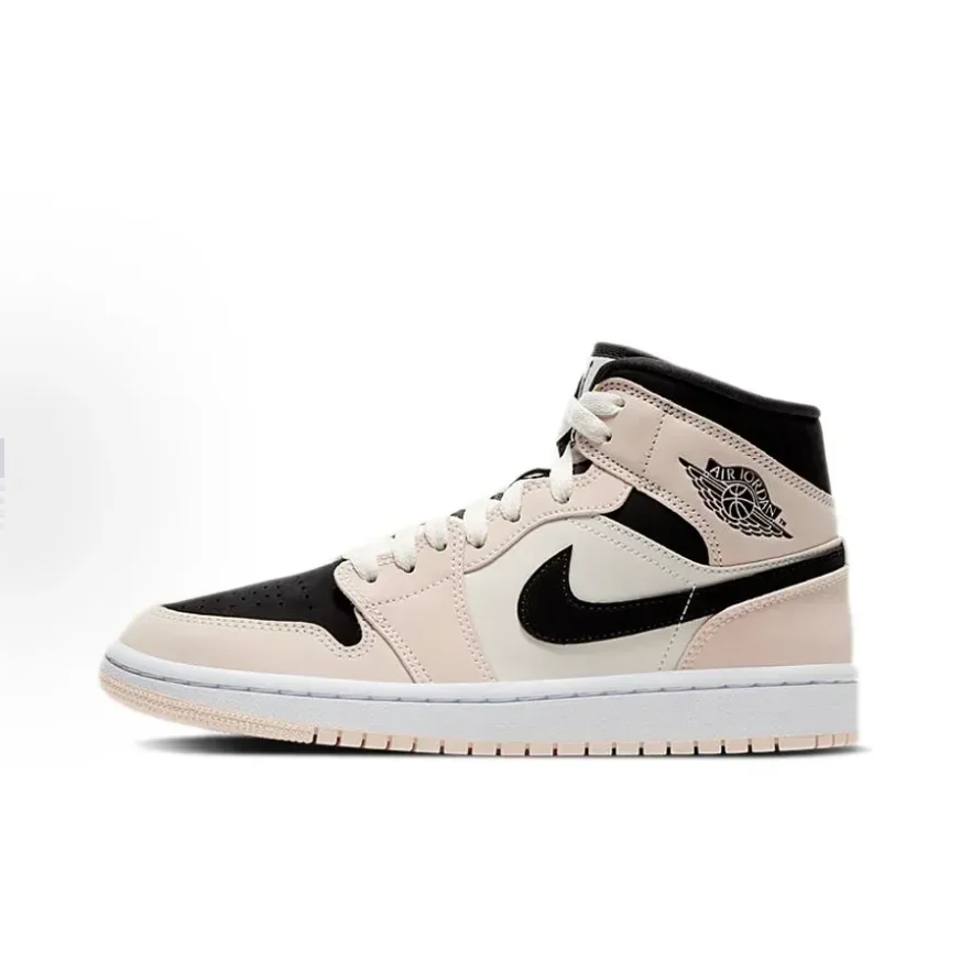 Jordan Air Jordan 1 Mid Se Athletic Nyaman Ratus Mid Top Retro Sepatu Papan Kasual Hitam Putih Krem