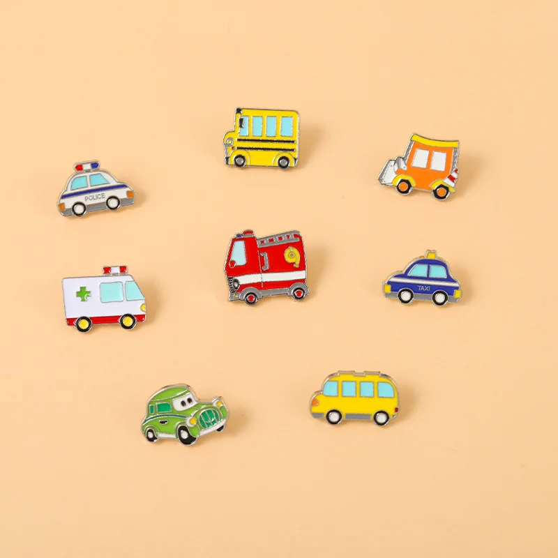 Cartoon Travel Bus Camper Enamel Pins Car Truck Motorhome Adventure Police Brooch Alloy Bag Clothes Badge Jewelry Accessories