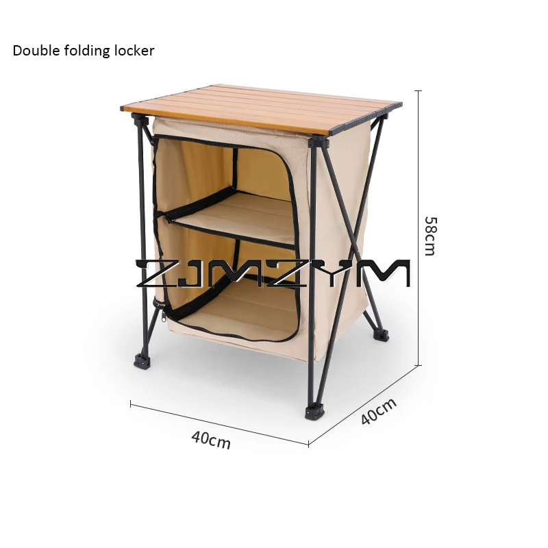 Outdoor Camping Table BBQ Cook Table Double Layer Large Space Portable Folding Storage Shelf Locker Hiking Picnic Shelving