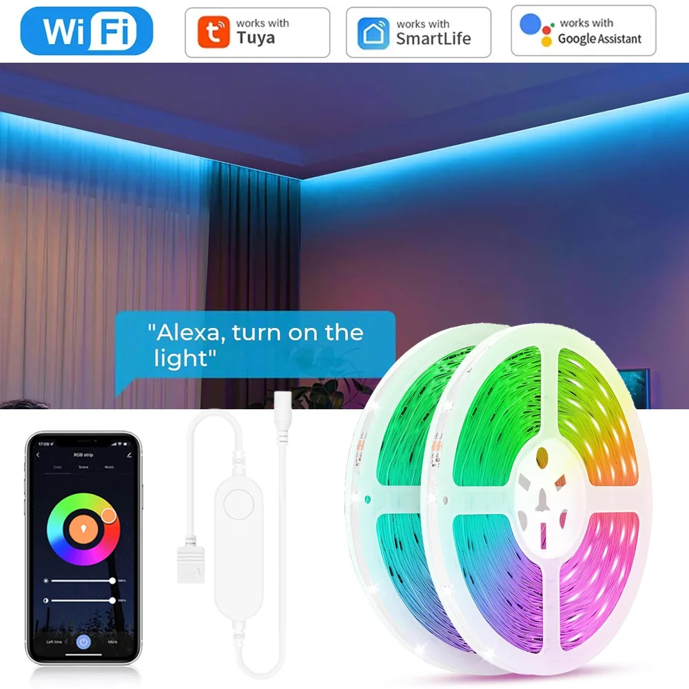 TUYA WiFi RGB Led Strip 12V 5050 Dimmable Cabinet Room Holiday Party Decor Light Smart Life APP for Alexa Google Home Assistant