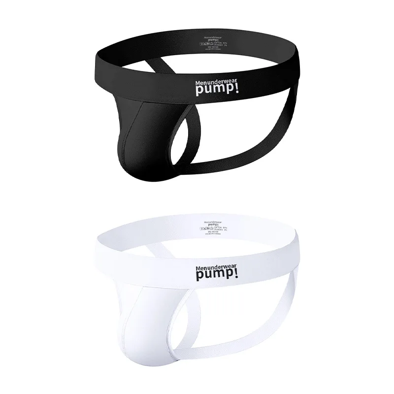 Men Underwear C-String G-String Man Thong Backless Open Low Rise Cotton Black White Double Strap Sexy Pump MP5001
