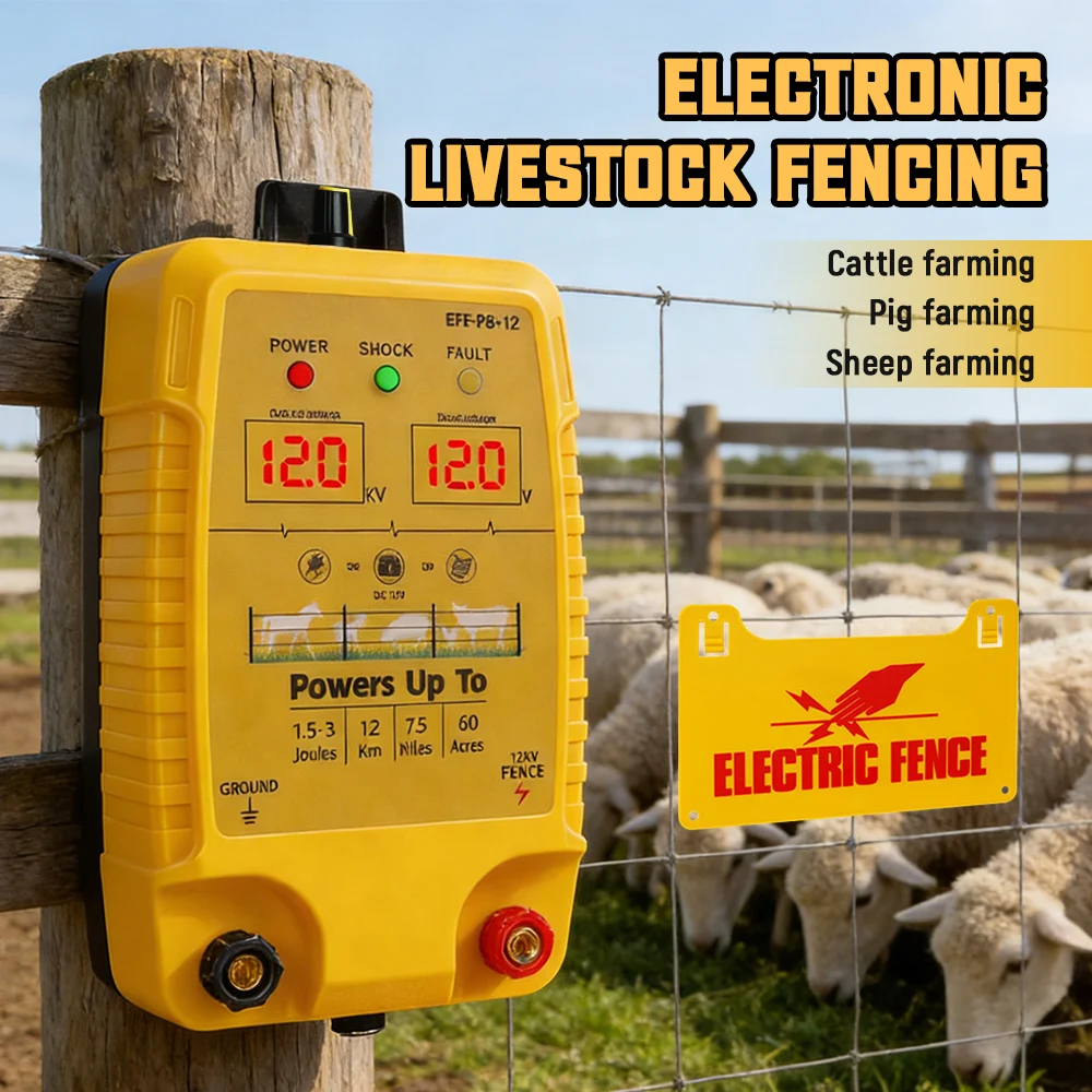 

12km Electric Fence Adjustable Pressure Animal Fence High Voltage Pulse Electric Shepherd Fence Poultry Farming Sheep Livestock