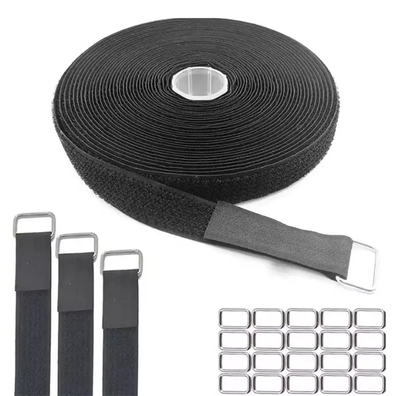 THIVN-Adjustable For Cable Straps(5 Meters) With 25 Metal Buckles- Ideal For Wire Management For Cable Storage, 2Cm In Width