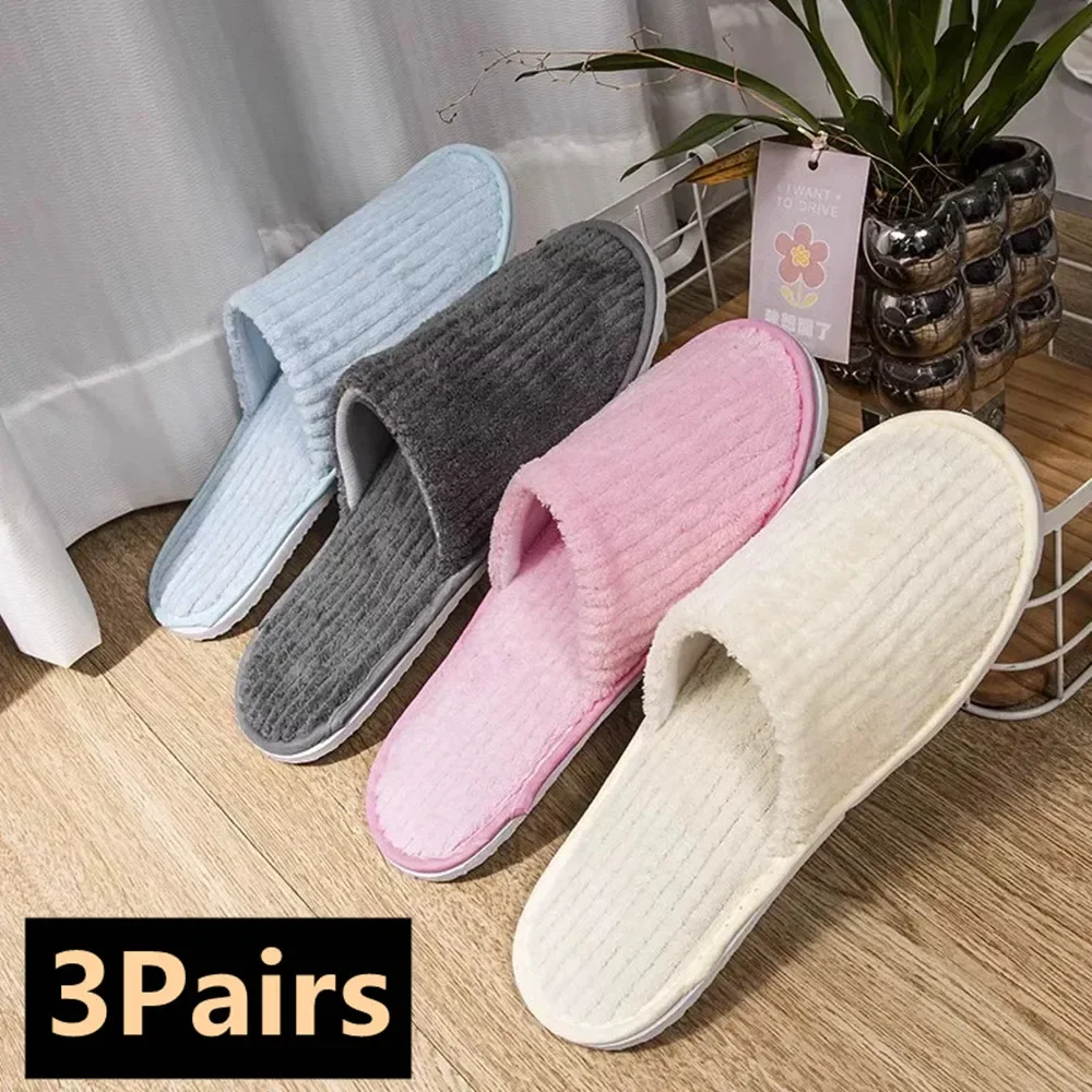 3/1Pairs Hotel Travel Disposable Slippers High Quality Home Indoor Guest Slipper Winter Warm Non-slip Slippers Wedding Wholesale