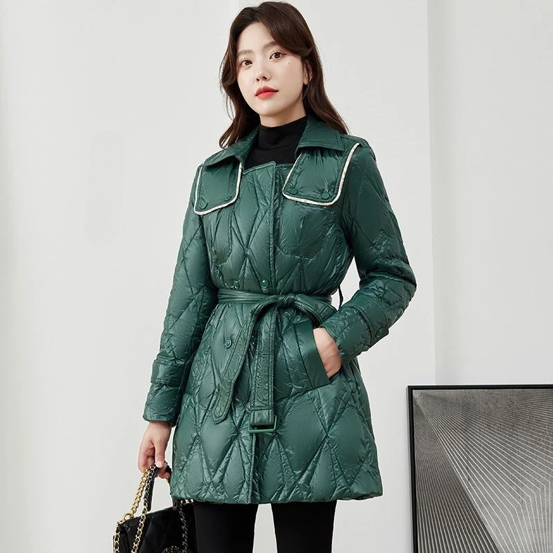 2025 Nuovo piumino invernale da donna stile coreano slim fit lungo piuma d'anatra bianca spessa giacca calda
