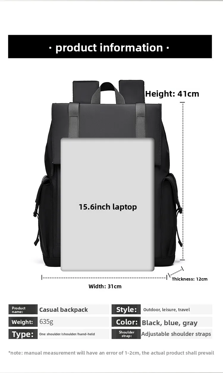 New Minimalist Men's Backpack, Casual and Fashionable Business Computer Bag, Water-resistant Large-capacity Flip-top Backpack