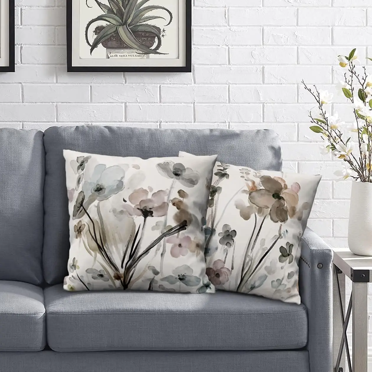 KKVEE Flower Throw Pillow Covers 18x18 Set of 2, Flowers Pillow Cushion Cases, Modern Decorative Square Pillowcases for Sofa Couch Bedroom Living Room Car