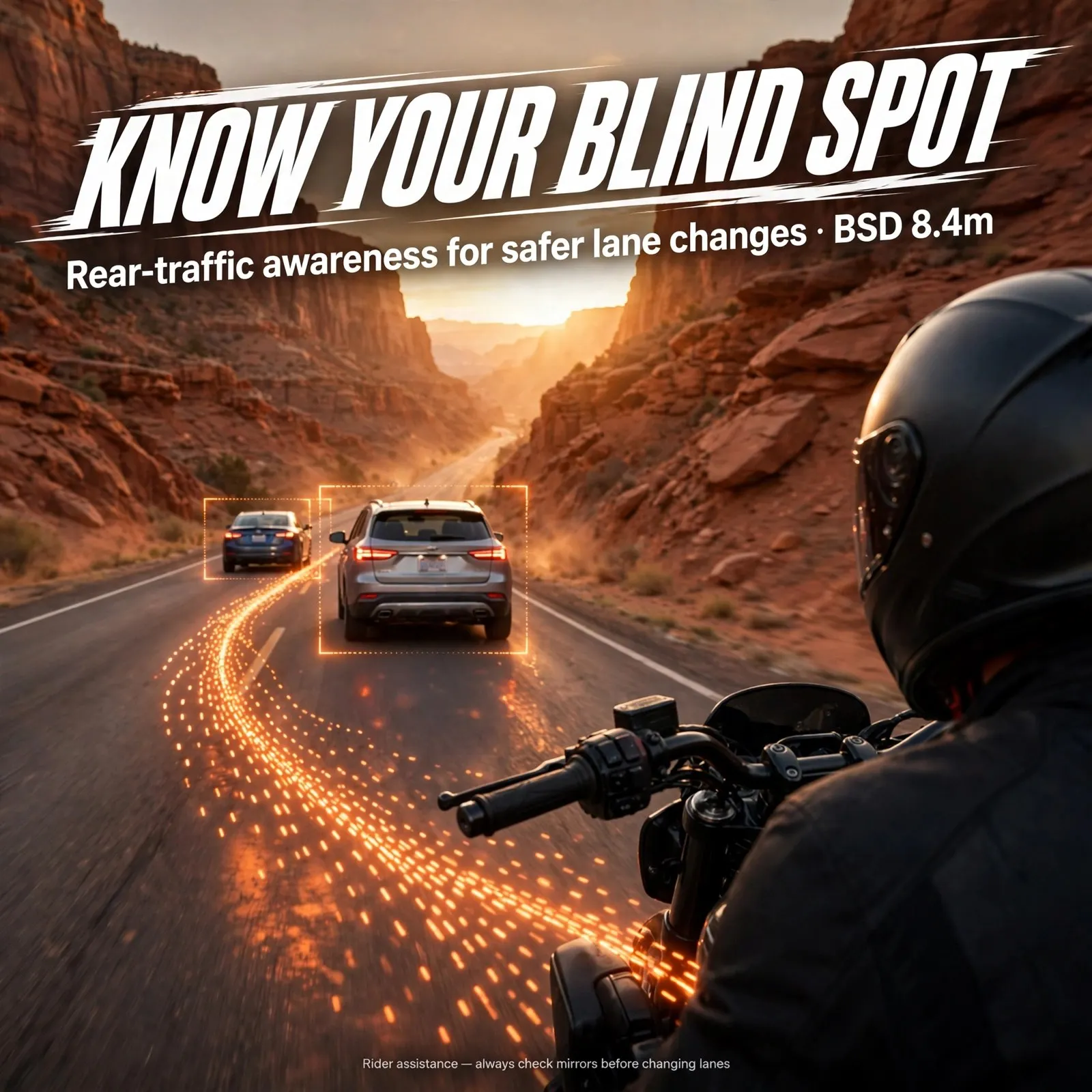 77GHz Rear-View Motorcycle Radar System for Blind Spot Monitoring – Dual LED Warning Indicators, 70m Maximum Rear Detection, BSD