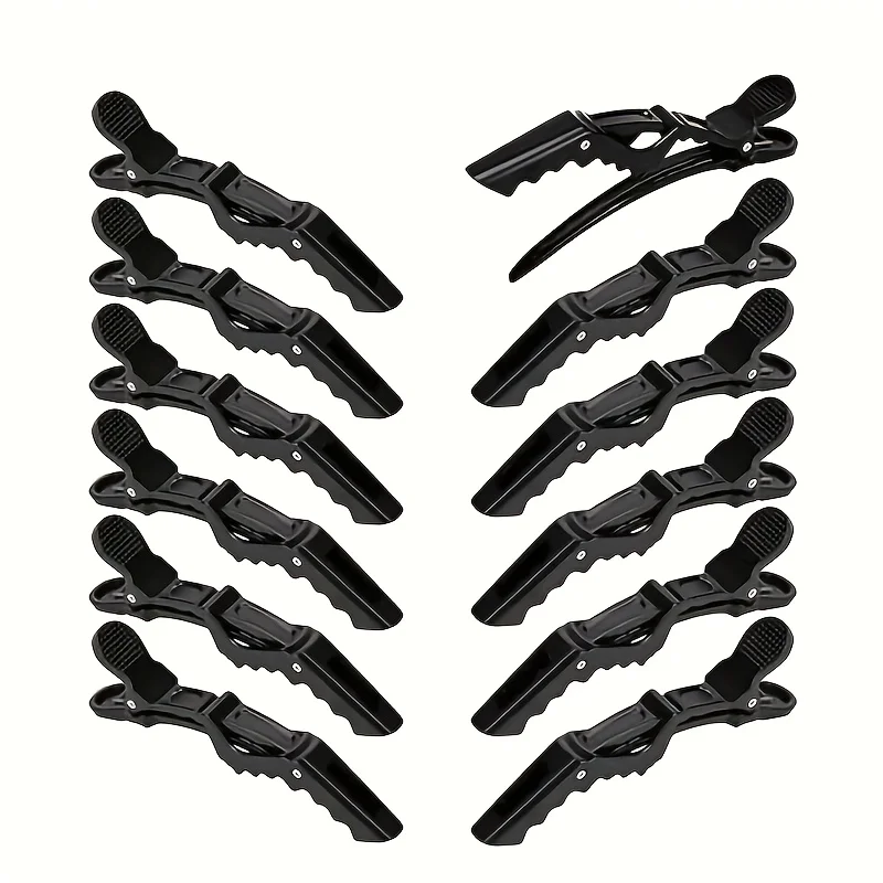 Set van 12 haarclips voor styling - Breedgetande, dubbel scharnierende haarclip van professionele salonkwaliteit (zwart)_voghion.com