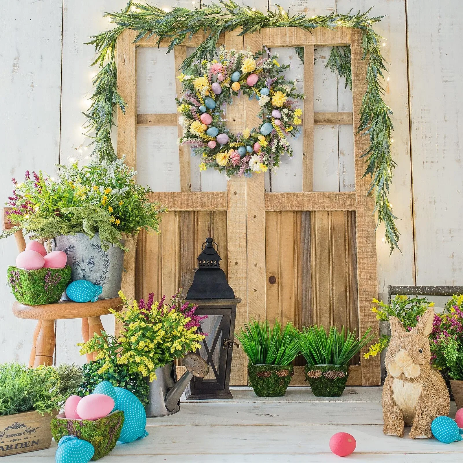 

45cm Easter Decorations Easter Egg Wreath Vine Ring Pendant Flower Garland Wreath On The Entrance Door Guirnalda De Flores