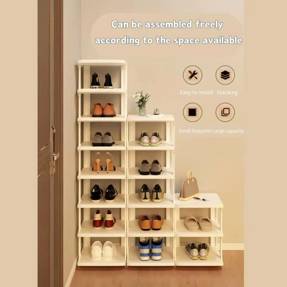 Vertical Shoe Rack Foldable Plastic Sneaker Shelves Multi-Layer Stackable Entrance Shoes Rack Bedroom Modern Tall Shoe Organizer