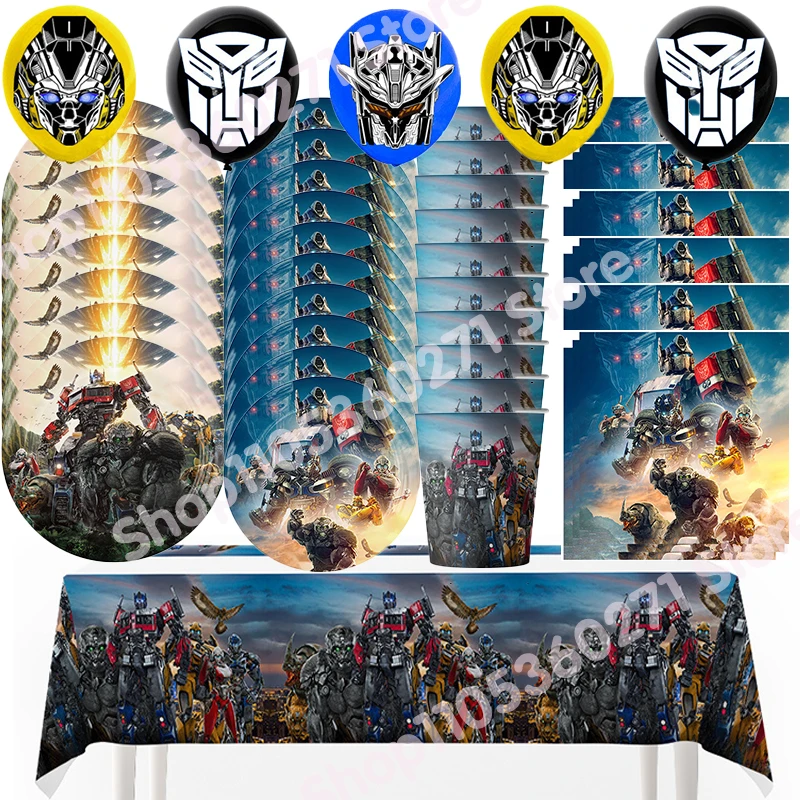 Cartoon-Transformation Megatron Geburtstagsdekoration Aufstieg der Bestien Pappteller Becher Tischdecke Partyzubehör Kinder-Geschenk