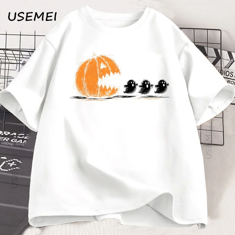 مضحك هالوين تي شيرت النساء الرجال اليقطين أكل أشباح تي شيرت مضحك شبح بو التي شيرت الخريف مخيف الموسم الجرافيك المحملة الملابس #1