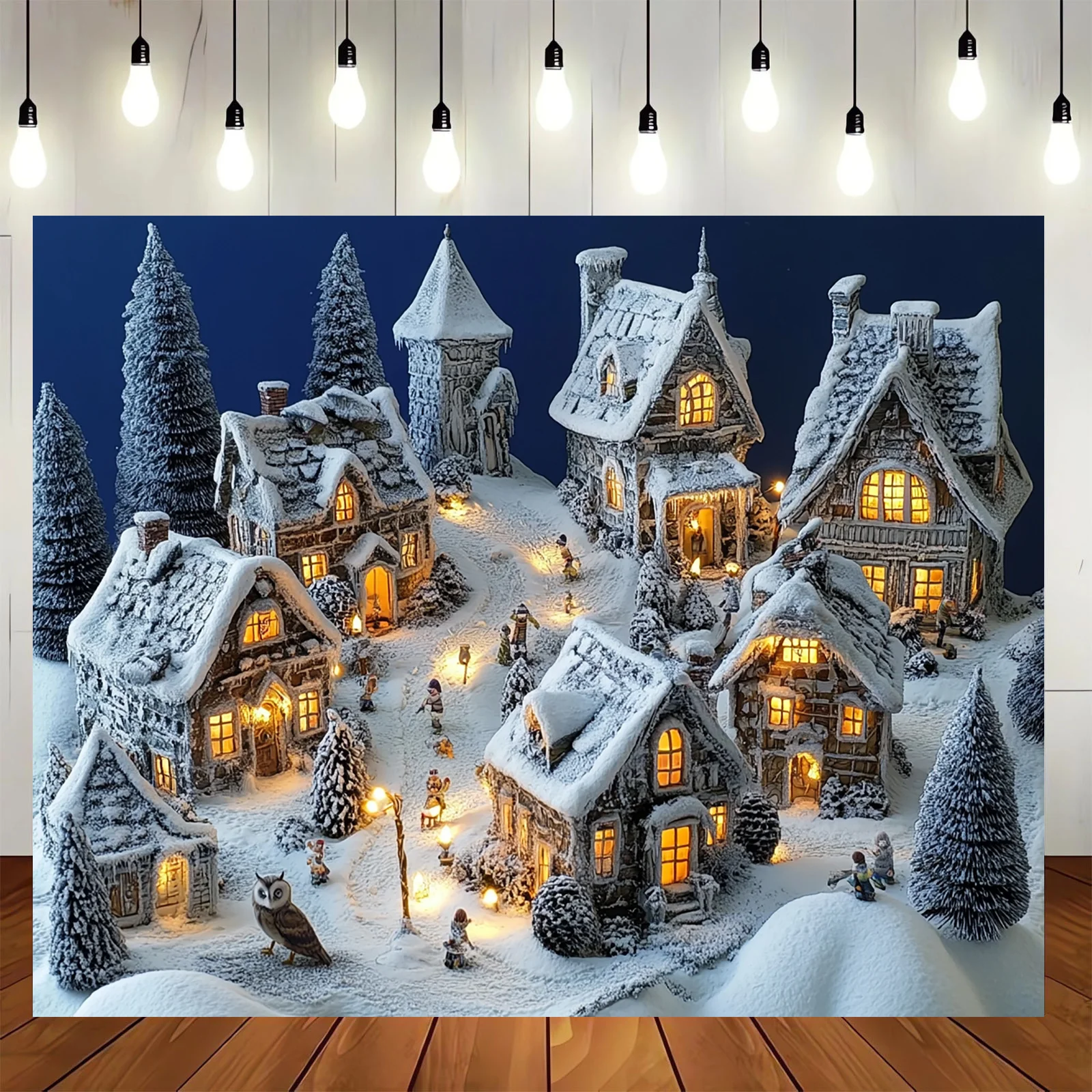 3D Christmas Town Snowscape Wa - Wall Decor Lighting Tree 评论和价格