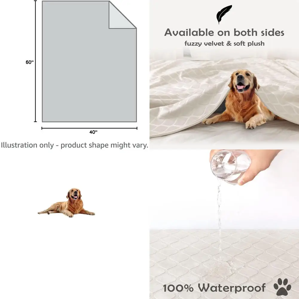 Acogedora manta para perros de terciopelo marroquí: manta impermeable y de felpa para mascotas para sofá (82x102 pulgadas, crema y arena)